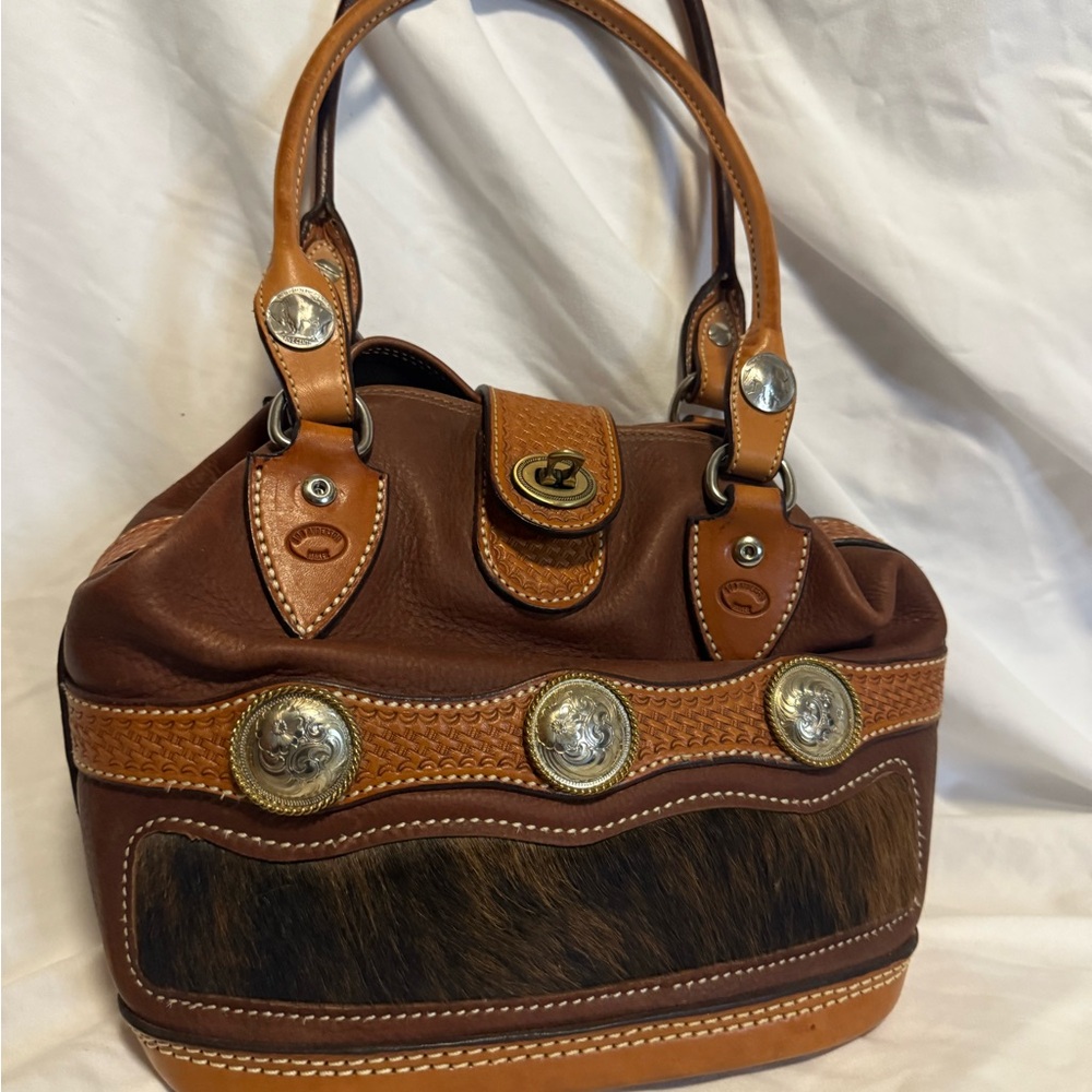Brown and Silver Western Shoulder Bag with Conchos